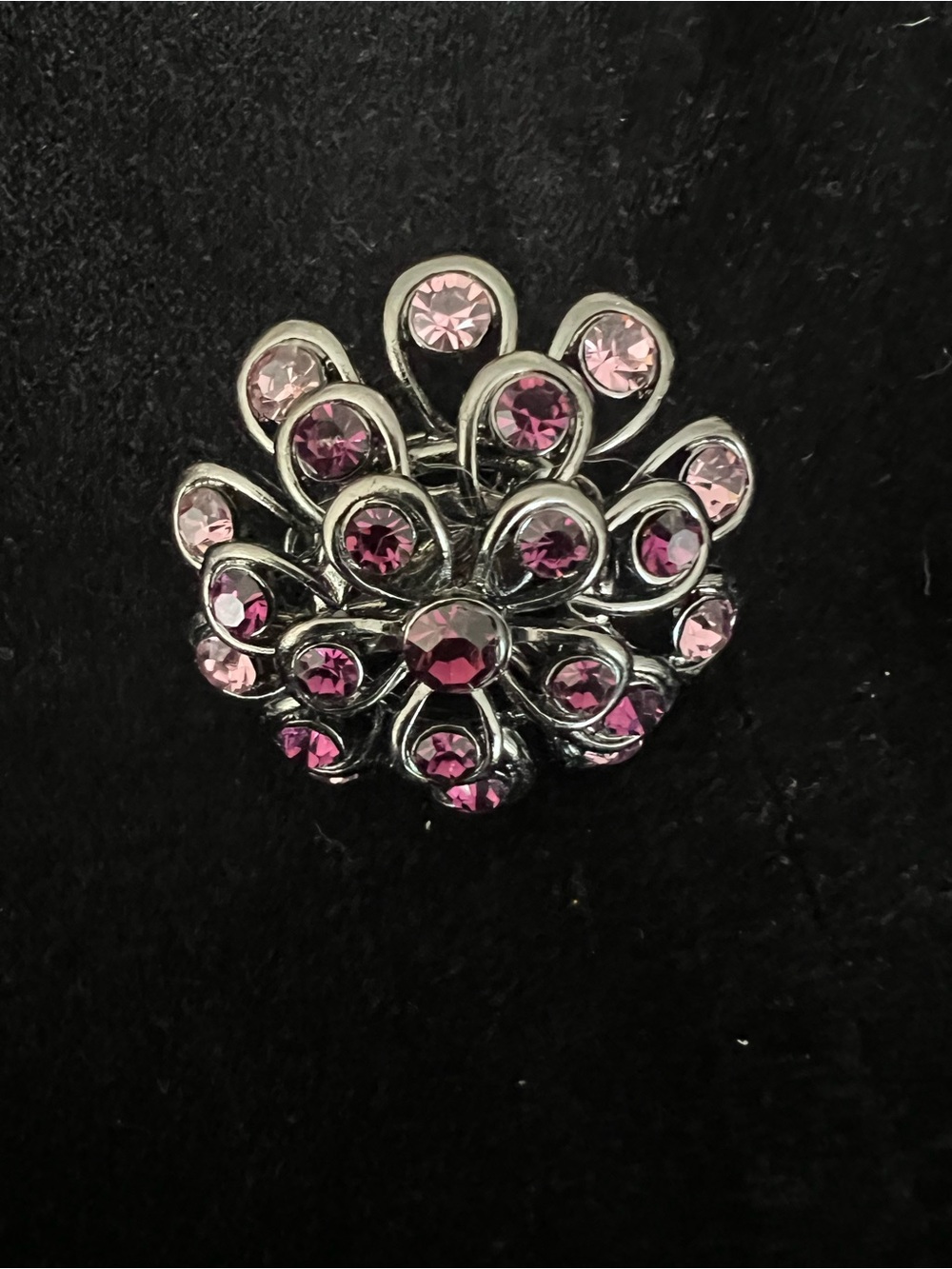 Silver-Tone Pink Crystal Flower Expandable Ring